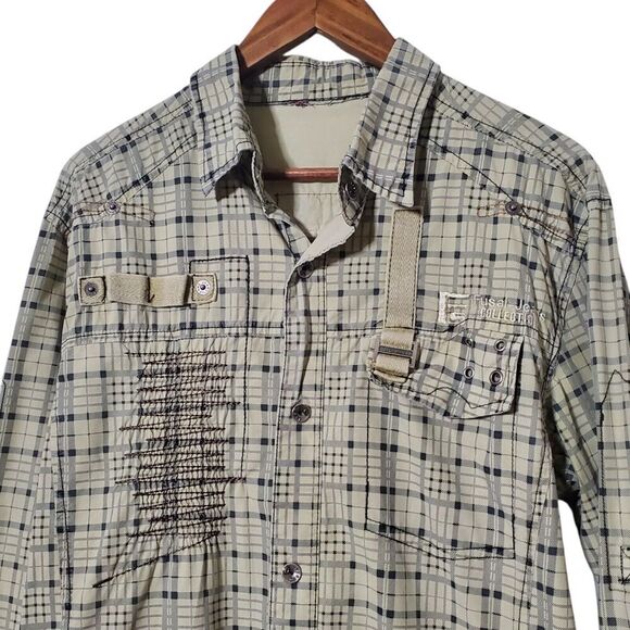 Vintage Fusai Button Up Shirt Size L Y2K Cyber Goth Grunge Mens - Picture 2 of 13